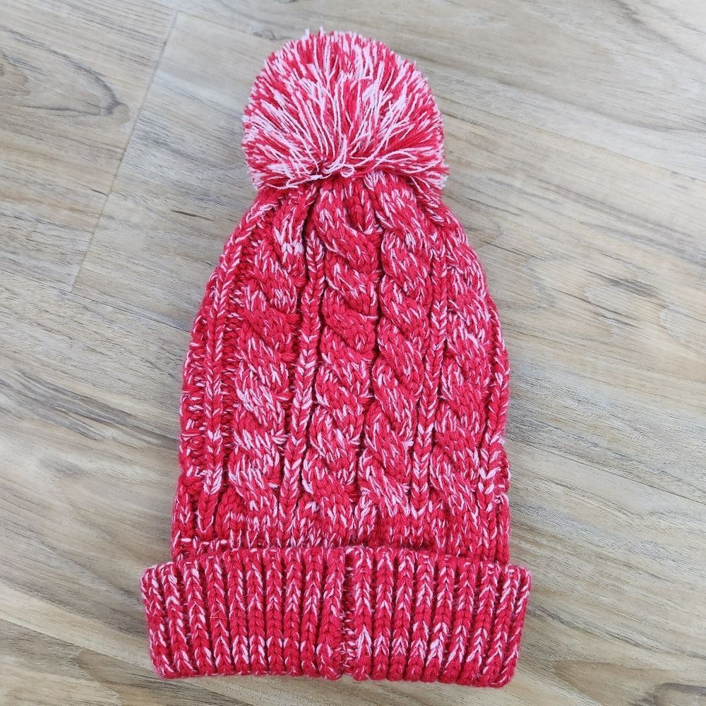 🩵Gertex Red Cable Knit Puff Topper Beanie Hat One Size - Picture 3 of 8